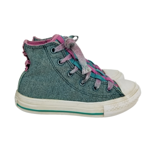 Converse Denim Look with Teal and Purple High Top Sneakers Size 12 Toddler 12 - Picture 3 of 10